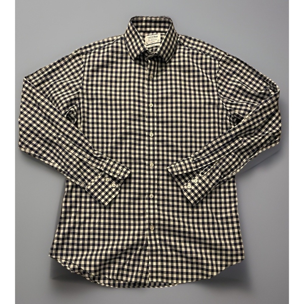 TM Lewin Long Sleeve Button Down Collar Shirt Blue White Check Plaid 16 35 JBHS